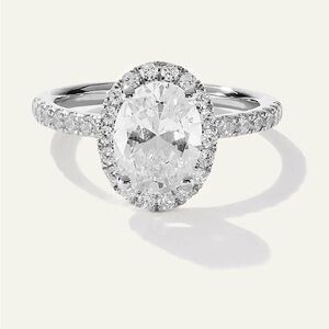 1.55ct Oval Lab Grown Diamond Halo Ring E VVS2 IGI Size 5 Engagement